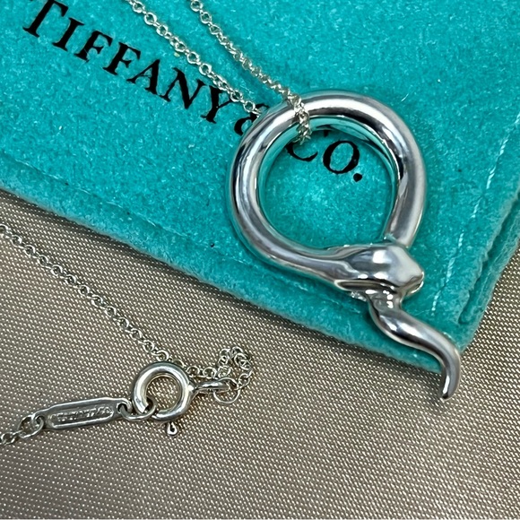 Tiffany & Co Elsa Peretti Snake Pendant Necklace Sterling Silver w/ Box & Pouch - Picture 4 of 16